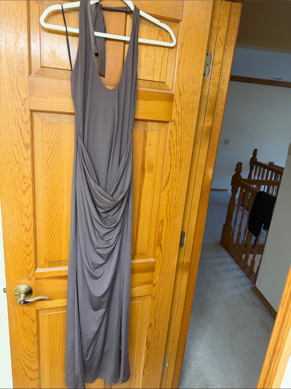 Showpo Taupe Halter Draped Maxi Dress